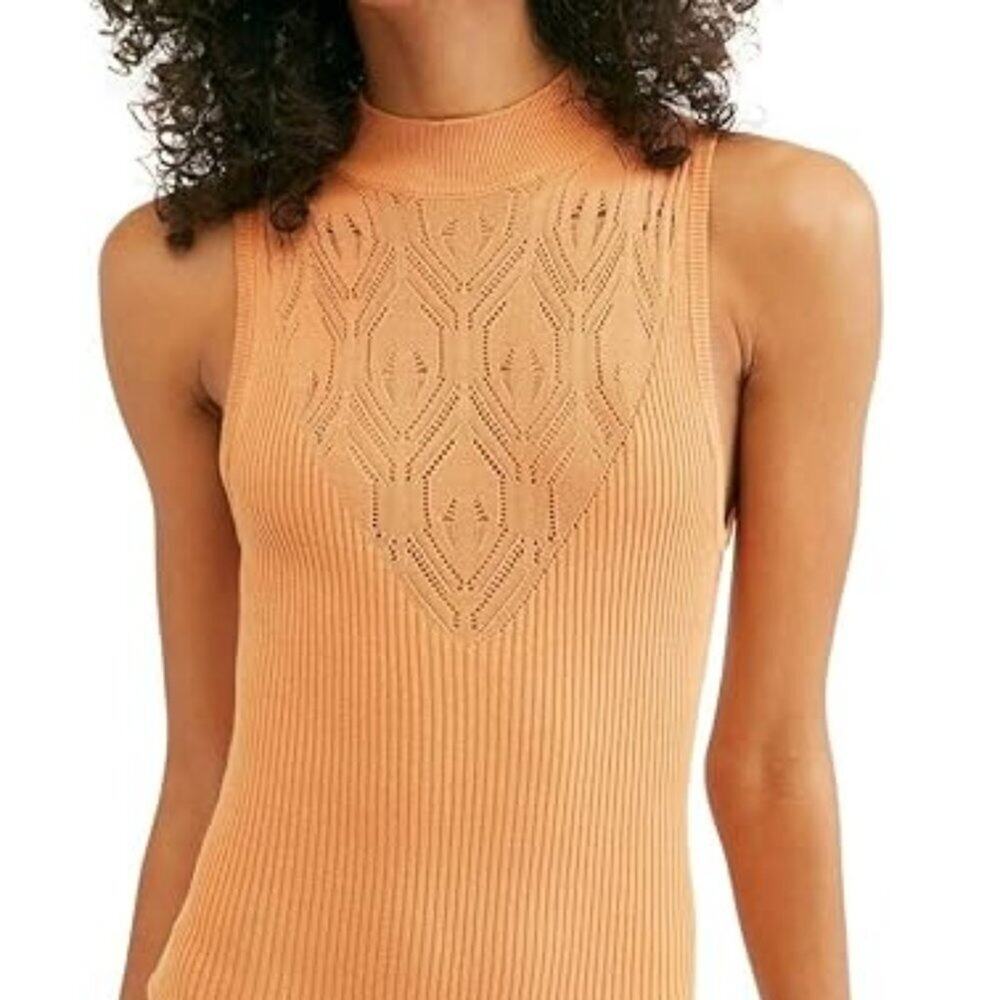 Free People Pointelle Sweater Knit Bodysuit Top Large
